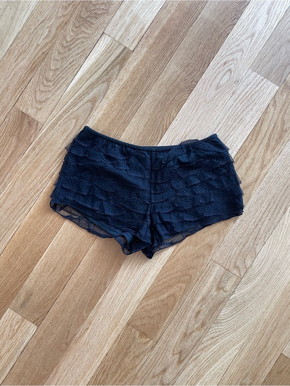 Edikted Black Lace Ruffle Shorts with Pink Label